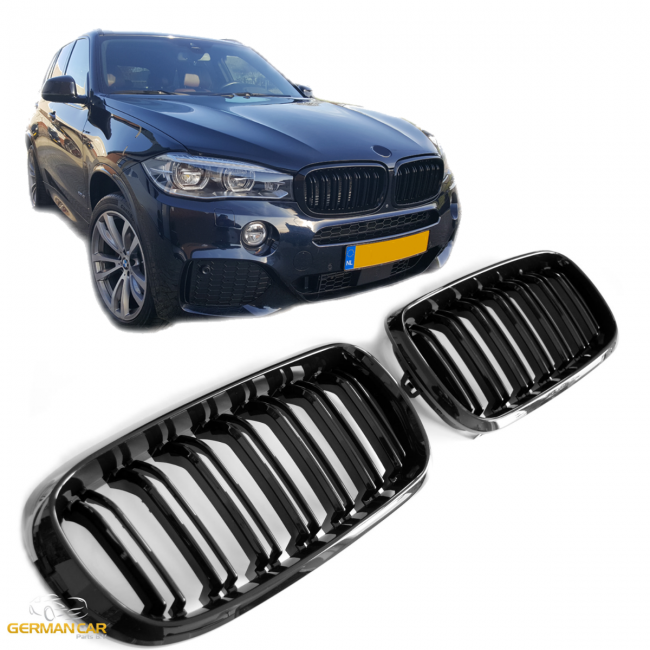 GRILLE FITS FOR BMW X5 / X6 F15 F16 SPORT DOUBLE SLAT GLOSS BLACK 