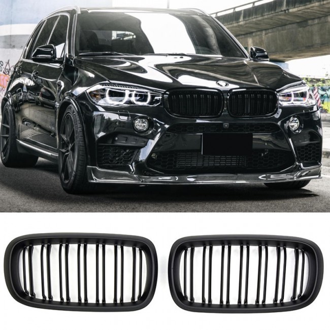 GRILLE FITS FOR BMW X5 / X6 F15 F16 SPORT DOUBLE SLAT MATTE BLACK 