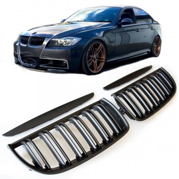 GRILLE FITS FOR BMW E90 E91 SPORT 05-07 DOUBLE SLAT FLAT BLACK 