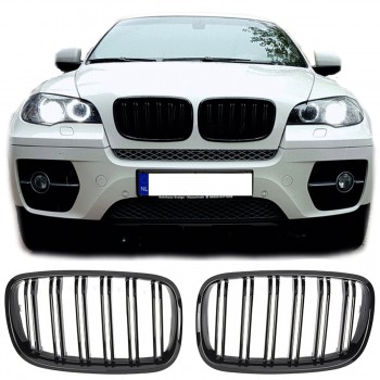 GRILLE FITS FOR BMW X5 / X6 E70 E71 SPORT DOUBLE SLAT GLOSS BLACK 