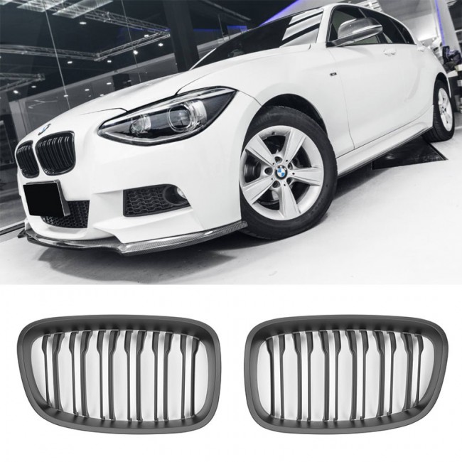 GRILLE FITS FOR BMW F20 F21 SPORT 11-15 DOUBLE SLAT FLAT BLACK 