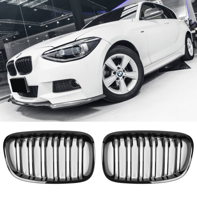 GRILLE  FITS FOR BMW F20 F21 SPORT 11-15 DOUBLE SLAT GLOSS BLACK 