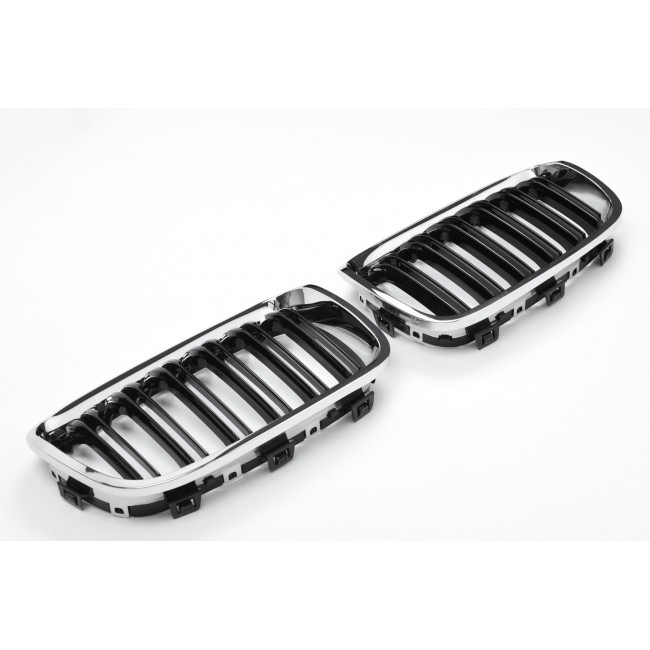 GRILLE FITS FOR BMW F20 F21 SPORT 11-15 DOUBLE SLAT CHROME BLACK 