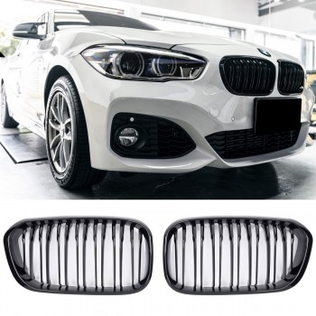 GRILLE FITS FOR BMW F20 F21 SPORT 15-18 DOUBLE SLAT GLOSS BLACK 
