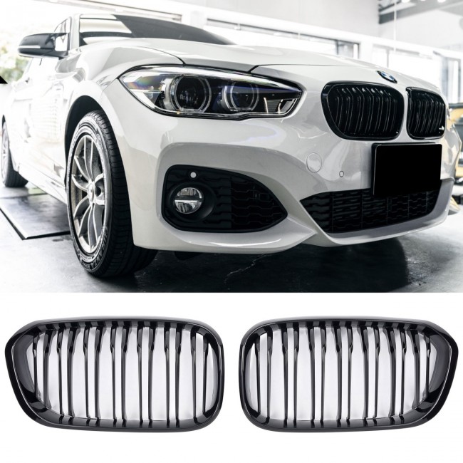 GRILLE FITS FOR BMW F20 F21 SPORT 15-18 DOUBLE SLAT GLOSS BLACK 