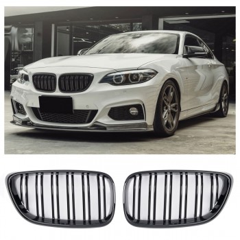 GRILLE FITS FOR BMW F22 F23 F87 SPORT DOUBLE SLAT GLOSS BLACK 