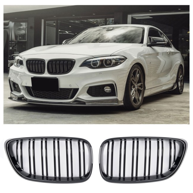 GRILLE FITS FOR BMW F22 F23 F87 SPORT DOUBLE SLAT GLOSS BLACK 