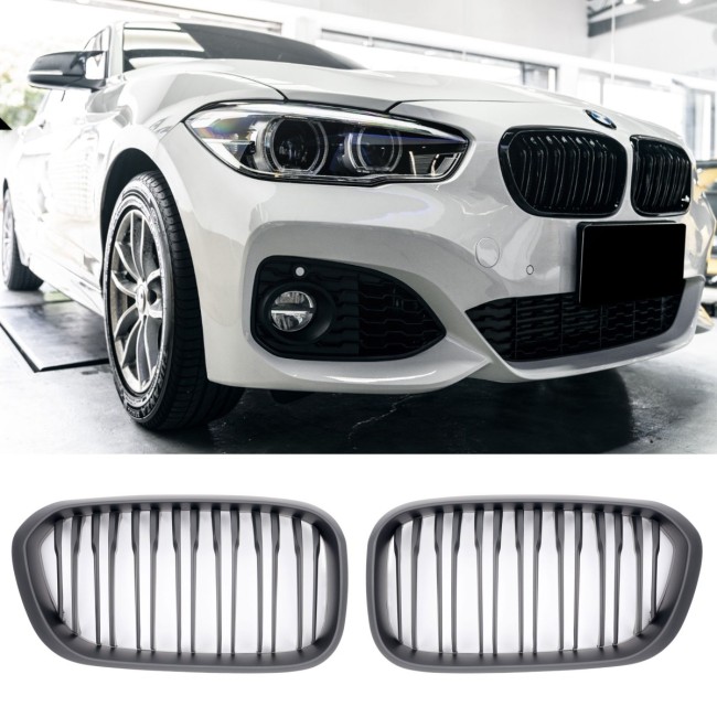GRILLE FITS FOR BMW F20 F21 SPORT 15-18 DOUBLE SLAT FLAT BLACK 