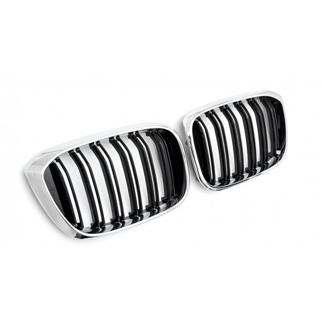 GRILLE FITS FOR BMW X3 X4 G01 G02 SPORT DOUBLE SLAT CHROME BLACK 