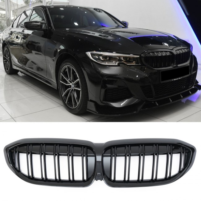 GRILLE FITS FOR BMW 3ER G20 G21 2019-2022 SPORT DOUBLE SLAT GLOSS BLACK 