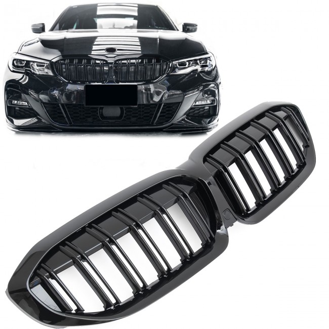 GRILLE FITS FOR BMW 3ER G20 G21 2019-2022 SPORT DOUBLE SLAT GLOSS BLACK 