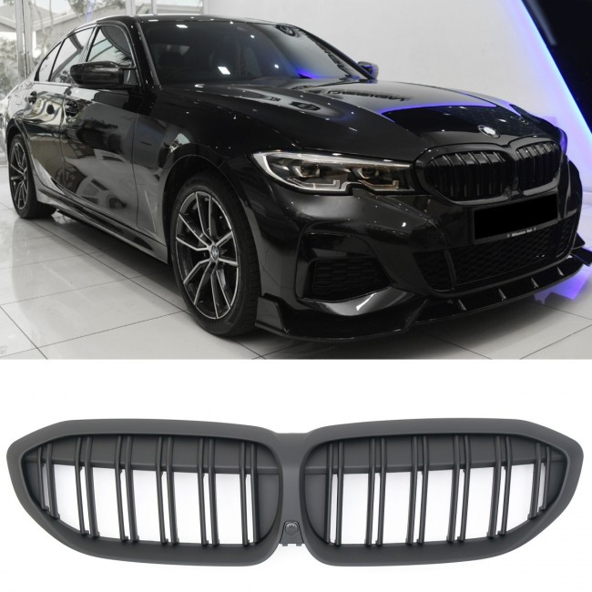 GRILLE FITS FOR BMW 3ER G20 G21 2019-2022 SPORT DOUBLE SLAT FLAT BLACK 