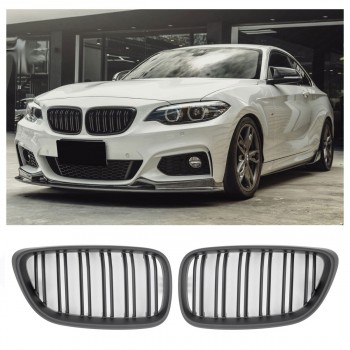 SUITABLE FOR BMW 2 SERIES F22 F23 F87 RADIATOR GRILL DOUBLE BAR MATT BLACK