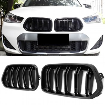 FITS FOR BMW X2 F39 SPORT DOUBLE BAR GRILL GLOSSY BLACK