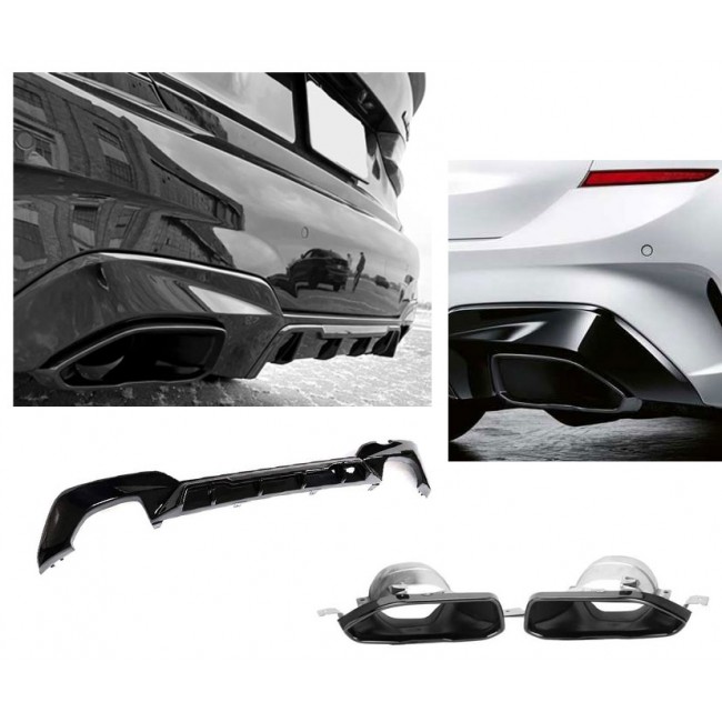 DIFFUSOR + AUSPUFFBLENDEN SCHWARZ PASST FÜR BMW 3ER M340i G20 