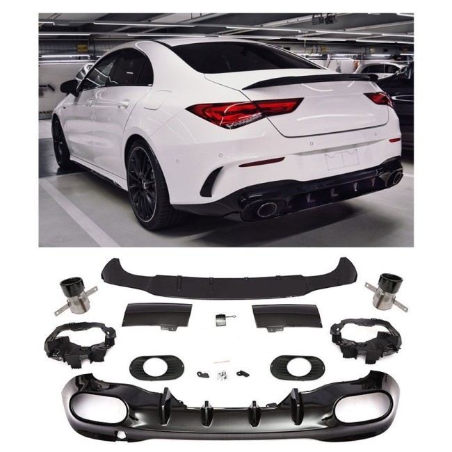 Rear spoiler diffuser + exhaust trims (BLACK) for Mercedes W118
