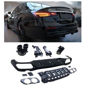 Suitable for Mercedes W213 E-Class rear spoiler diffuser + tailpipes (BLACK) 