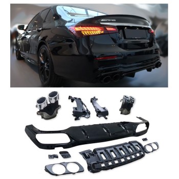 Rear spoiler diffuser + exhaust tips (CHROME) fits for Mercedes W213 E-Class