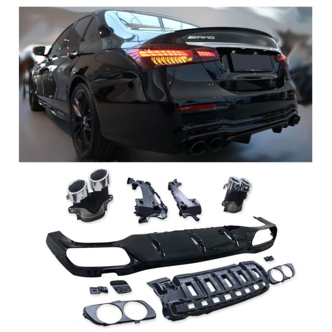 Rear spoiler diffuser + exhaust tips (CHROME) fits for Mercedes W213 E-Class