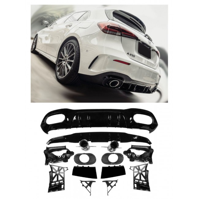 Rear spoiler diffuser + exhaust tips 2x1 (CHROM) for Mercedes W177
