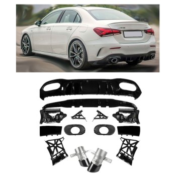 Rear spoiler diffuser + exhaust tips 2x1 (BLACK) for Mercedes V177