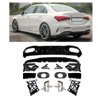Rear spoiler diffuser + exhaust tips 2x1 (CHROM) for Mercedes V177
