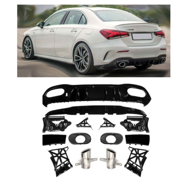 Rear spoiler diffuser + exhaust tips 2x1 (CHROM) for Mercedes V177