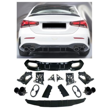Rear spoiler diffuser + exhaust tips (BLACK) for Mercedes V177