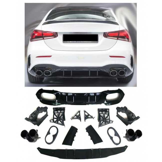 Rear spoiler diffuser + exhaust tips (BLACK) for Mercedes V177