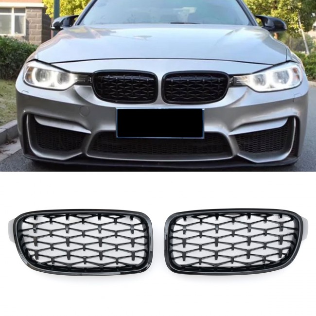 SUITABLE FOR BMW 3 SERIES F30 F31 SPORT GRILL DIAMOND GLOSS BLACK