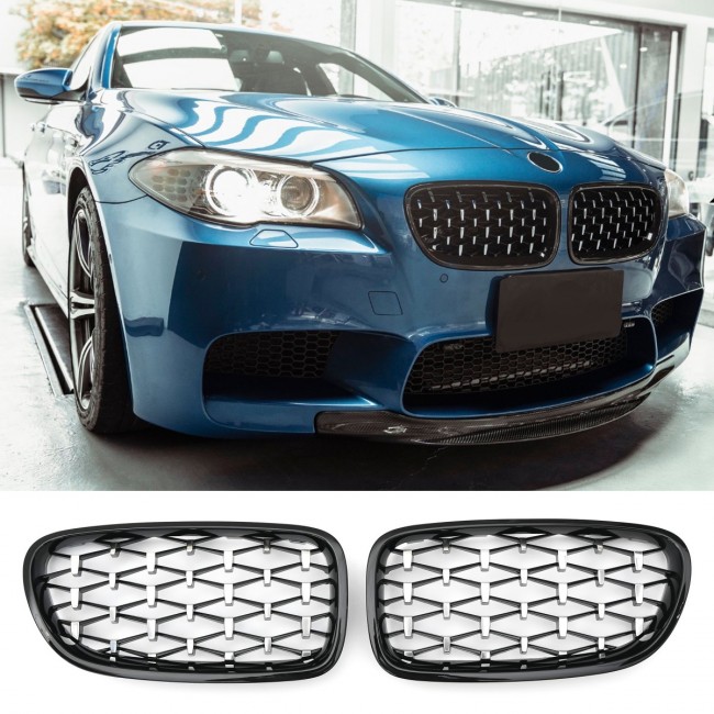 GRILLE FITS FOR BMW 5 SERIES F10 F11 DIAMOND GLOSS BLACK