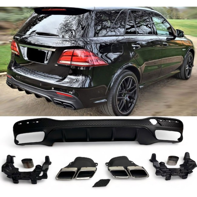 Rear spoiler diffuser + exhaust tips (CHROME) for Mercedes W166 GLE