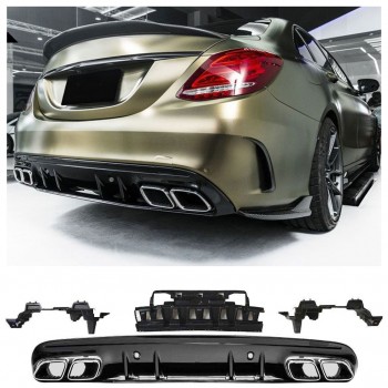 Rear spoiler diffuser + exhaust tips (CHROM) for Mercedes W205