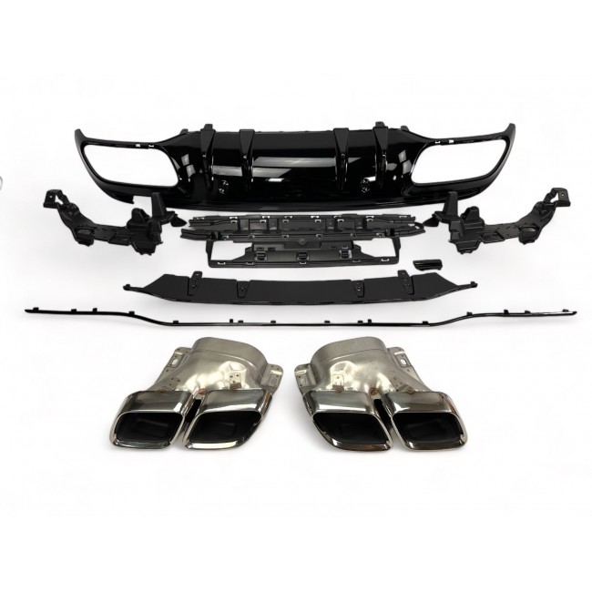 Rear spoiler diffuser + exhaust tips (CHROM) for Mercedes W205