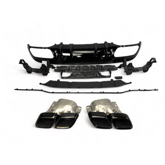 Rear spoiler diffuser + exhaust tips (BLACK) for Mercedes W205
