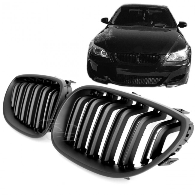 FITS FOR BMW E60 E61 SPORT GRILLE MATTE FLAT BLACK 
