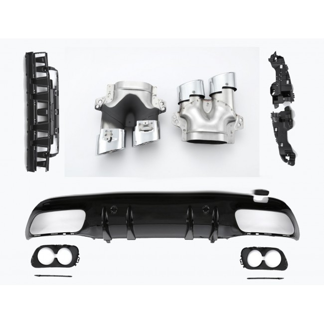 Rear spoiler diffuser + exhaust tips (CHROM) for Mercedes W205