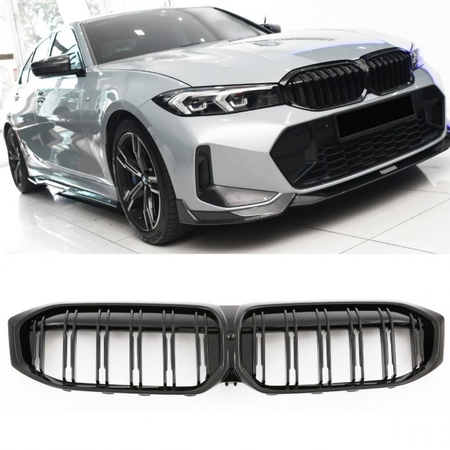 SUITABLE FOR BMW 3 SERIES G20 G21 LCI GRILLE DOUBLE BAR GLOSSY BLACK