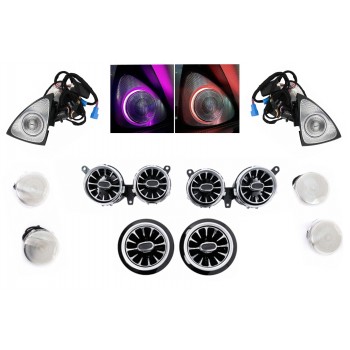 Kit Speaker Cover AC Vent Grilles Front Door LED 3D Rotary Tweeters 64 colors suitable for Mercedes E-Class W213 S213 C238 (2016-2019)