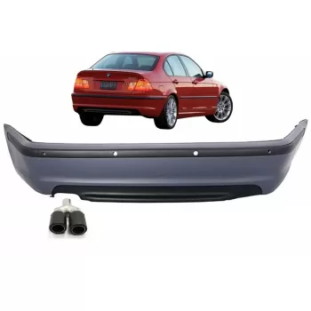 Rear Bumper suitable for BMW 3 Series E46 4D Sedan (1998-2004) M-Technik Design with Exhaust Muffler Tip Matte Carbon Fiber