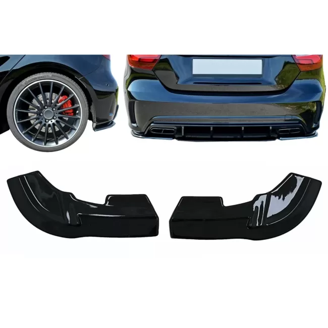 Rear Bumper Side Splitters Fins suitable for Mercedes A-Class W176 Sport Line A45 Hatchback (2012-2018) Piano Black