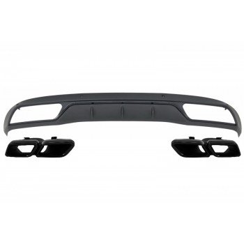 Rear Bumper Diffuser with Muffler Tips suitable for Mercedes C-Class W205 S205 (2014-2018) C63 Look Shadow Black only for Standard Bumper