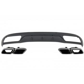 Rear Bumper Diffuser with Muffler Tips suitable for Mercedes C-Class W205 S205 (2014-2018) C63 Look Shadow Black and Chrome for Standard Bumper