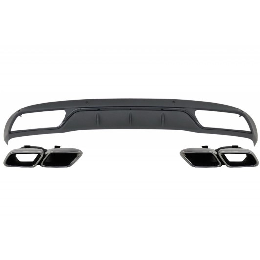 Rear Bumper Diffuser with Muffler Tips suitable for Mercedes C-Class W205 S205 (2014-2018) C63 Look Shadow Black and Chrome for Standard Bumper
