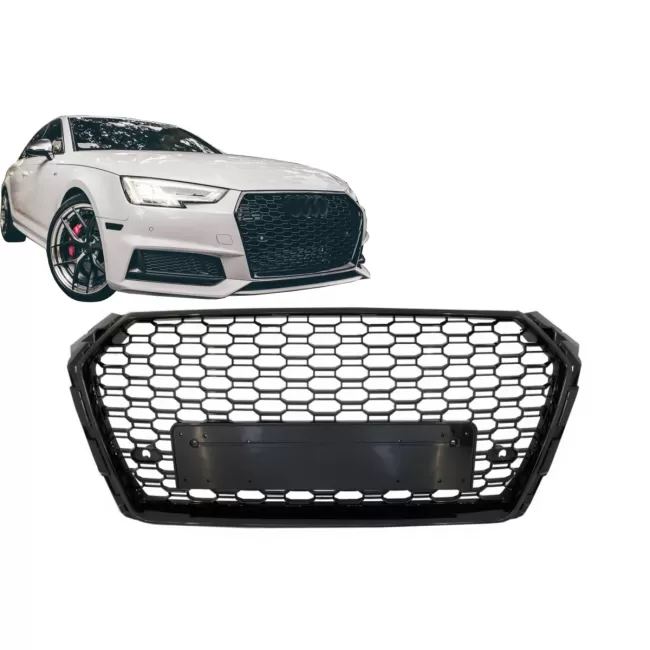 Badgeless Front Grille suitable for Audi A4 B9 8W (2016-2018) Sedan Avant RS Design Piano Black