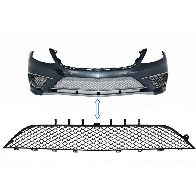 Front Bumper Central Lower Grille suitable for Mercedes S-Class W222 (2013-2017) S63 Design Piano Black