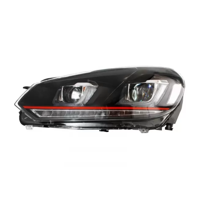 RHD Headlights suitable for VW Golf 6 VI (2008-2013) Golf 7 3D LED DRL U-Design LED Flowing Turning Light Red Stripe