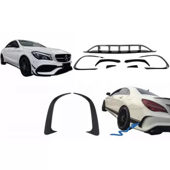 Front and Rear Bumper Splitters Fins Aero Conversion Kit suitable for Mercedes CLA W117 Facelift (2016-2018) CLA45 Design Canards Piano Black