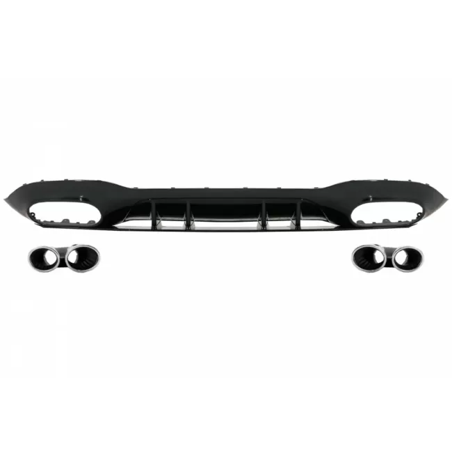 Rear Diffuser with Front Side Vents and Flaps Side Fins suitable for Mercedes A-Class V177 Sedan (2018-2022) Chrome Exhaust