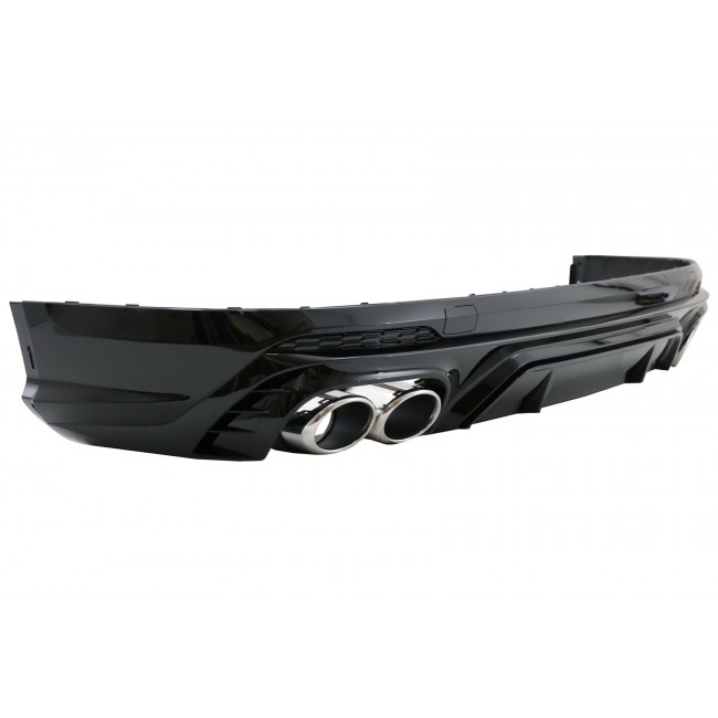 Rear Bumper Spoiler Valance Diffuser Double Outlet suitable for Audi Q5 SUV FY S-Line (2018-2020) with Silver Exhaust Muffler Tips